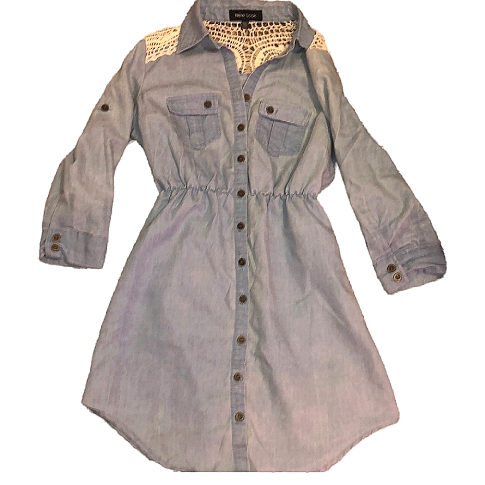 Jean Denim dress knitted lace Button Down Western